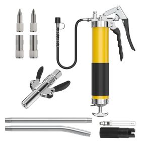 1Pc Grease Gun Kit Fit For 14 Oz Grease Tube 7000 PSI High Pressure Pistol Grip Grease Gun With Lock Coupler 11in Spring Flex Hose Jaw Couplers S (Color: Yellow)