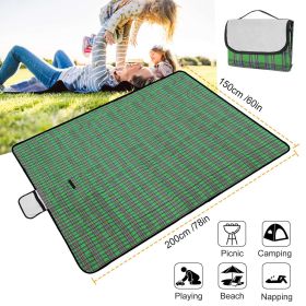 60" x 78" Waterproof Picnic Blanket Handy Mat with Strap Foldable Camping Rug (Color: Green)