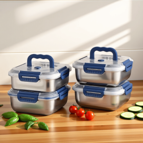 Yakimoto 2/4/6/8/10 PCS Extra-Large Stainless Steel Food Storage Containers With Blue Lids - Deep Design, Airtight Seal (quantity: 4pcs)