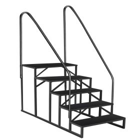 Hot Tub Steps Outdoor, 2 RV Steps with Handrail, Portable RV Stairs 3 Step, Heavy Duty Truck Camper Steps Ladders for Travel Trailers, 5th Wheel (size: 5 step 2 handrails)