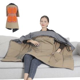 USB Heated Blanket Electric Heated Poncho Shawl Wrap Throw with Zipper Arm Holes Pocket 3 Heating Levels 6 Zones Dual Switch 5V/2A Machine Washab (Color: Camel, size: 155x130x1cm/61.02x51.18x0.39in)