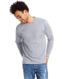 Hanes 5596 Men's Authentic-T Long-Sleeve Pocket T-Shirt (Color: LIGHT STEEL, size: M)