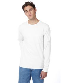 Hanes 5596 Men's Authentic-T Long-Sleeve Pocket T-Shirt (Color: White, size: S)
