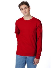 Hanes 5596 Men's Authentic-T Long-Sleeve Pocket T-Shirt (Color: DEEP RED, size: S)
