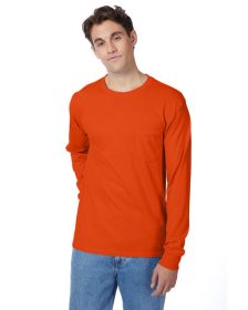 Hanes 5596 Men's Authentic-T Long-Sleeve Pocket T-Shirt (Color: Orange, size: L)
