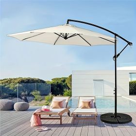 Outdoor Offset Patio Umbrella with Infinite Tilt Waterproof and Fade Resistant Recycled Fabric Canopy Cantilever Hanging Umbrella for Deck Garden (Color: cream color)