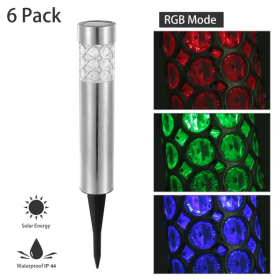 Solarek 6 Pack Outdoor Solar Light IP44 Waterproof RGB Garden Lamp Landscape Lawn Decor Light (Color: Silver)